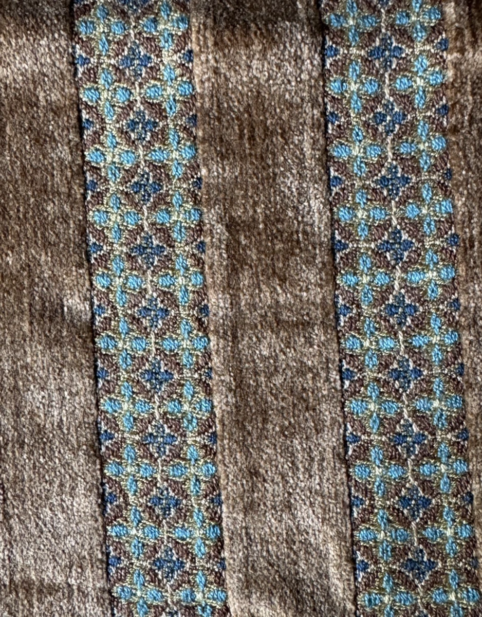 Couture Vintage Velvet Brown Turquoise  Fabric Remnant 24"x24"