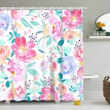 Pink Floral Shower Curtains for Bathroom Flower Shower Curtain Girls Shower C...