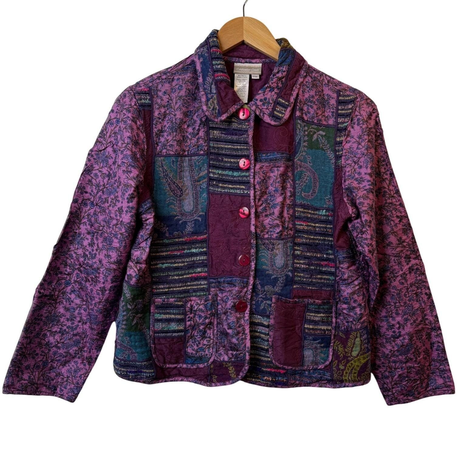 Coldwater Creek Silk + Wool Patchwork Jacket Purp… - image 1
