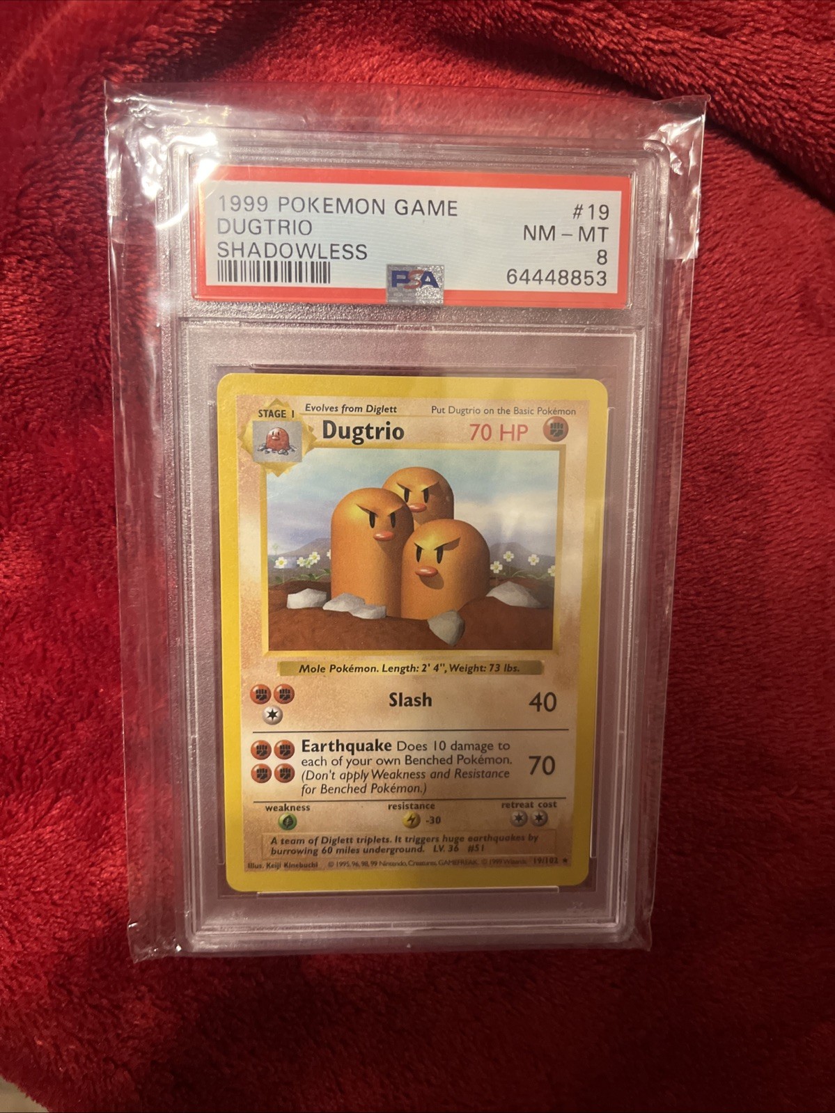 Pokemon TCG Base Set Shadowless Dugtrio Rare #19/102 PSA 8 Stage 1 Regular 1999