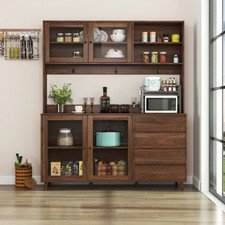 Kitchen Hutch Cabinet with Microwave Shelf Freestanding Pantry Storage 63
