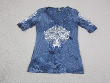 Sledge Shirt Womens Medium Blue Tie Dye Embellished Beaded Short Sleeve USA Made