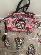 Ed Hardy Women's Pink Love Kills Slowly Rhinestone Large Duffel Bag NWT