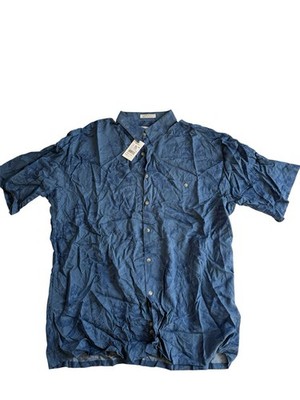 NWT Pierre Cardin Blue 100% Rayon Men s  Shirt Short Sleeve Button Up Large
