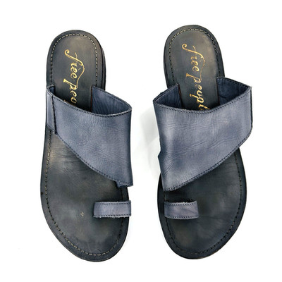 Womens 6.5-7 37 Free People Sant Antoni Luggage Leather Gray Toe Loop Sandals