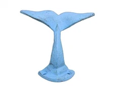 Handcrafted Nautical Decor Rustic Light Blue Cast Iron Decorative Whale Tail ...