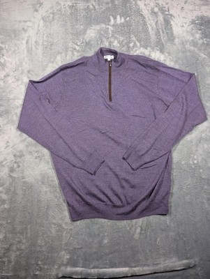 Peter Millar Sweater Mens Large Purple Merino Quarter Zip Mock Neck Pullover