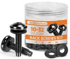 10-32 Rack Screws with Nylon Washers, 30 Pack, Black