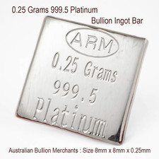 0.25 Grams 999.5 Fine Solid Platinum Certified Bullion Ingot Bar ABM Certifiers 5497.85 per troy oz
