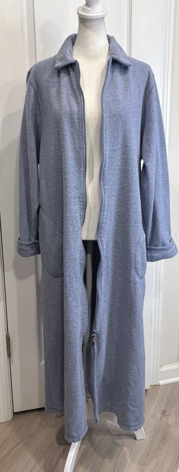 Abrigo largo KAREN NEUBURGER cremallera frontal M polar felpa salón acogedor azul Foto 2 de 4