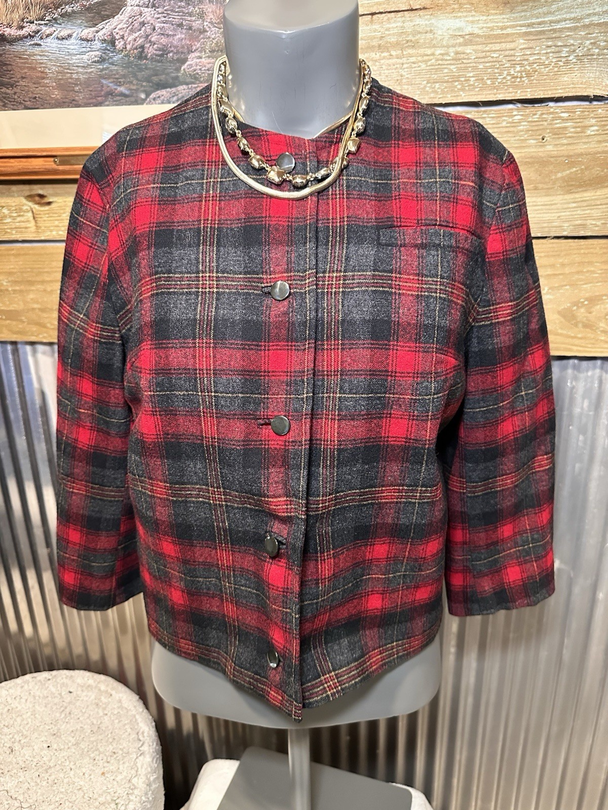 Pendleton Womens Holiday Plaid Buttoned Jacket Si… - image 1