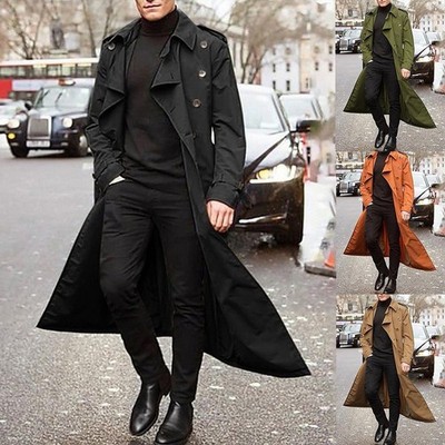Lässiger Stil Herren Vintage langer Trenchcoat warme Oberbekleidung für alle A