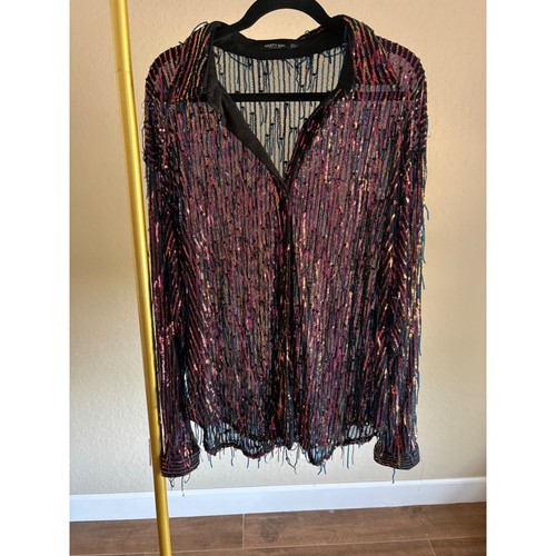 Nasty Gal Shirt Sheer Mesh Sequin Fringe Button Down Shirt Multicolor Size 8
