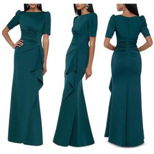 NWT XSCAPE "DEMI" 3/4 SLEEVE SIDE RUCHED FLOOR LENGTHGOWN - SIZE 4P