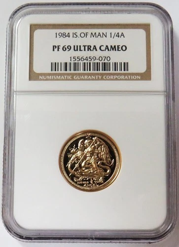 1984 GOLD ISLE OF MAN PROOF 1/4oz ANGEL NGC PF 69 ULTRA CAMEO