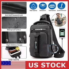 Anti-theft Chest Shoulder Messenger Backpack Men Sling Crossbody Bag USB Port US