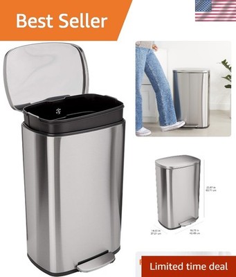 Satin Nickel Brushed Steel 50L Soft-Close Trash Can with Removable Inner Bucket