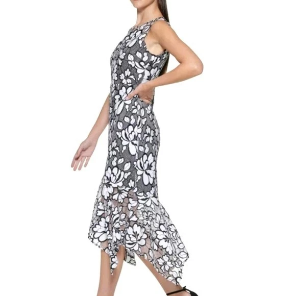 Платье миди женское Kensie без рукавов черно-белое с цветочным рисунком размер 12 классическое  - Изображение 2 из 4