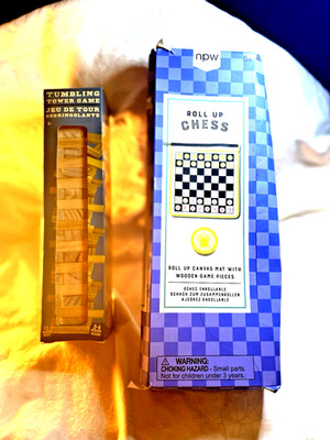Travel Games Checkers And Generic Brand Wood Block Set.  Small For Easy Travel