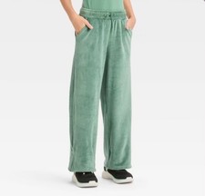 All In Motion Girls Green Velour Pants Size M 8 Medium Pull-On New