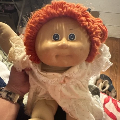 Cabbage Patch Kids Play Doll 1982 Signed Orange Hair White Dress Light Complexi…