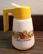 Vintage Gemco milk glass floral bouquet cream pitcher with working lid