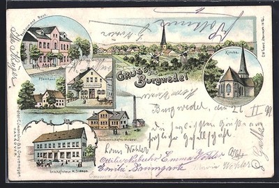 Lithographie Burgwedel, Restaurant Rust, H. Rohlfing´s Gasthaus, Geschäft v. M  