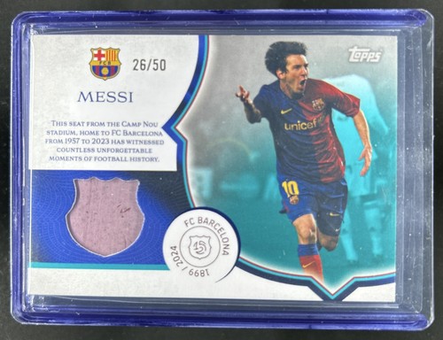 2024-25 Topps FC Barcelona 125th Lionel Messi Camp Nou Seat Relic Aqua #/50