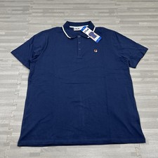 FILA Classic Tennis Pique Polo Shirt Mens Size Large Short Sleeve Navy-Blue 65