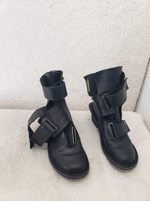 Trippen Secure Boots Women 38 Black Leather Strap Round Toe Chunky