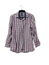 English Laundry Check Plaid Shirt Size 16.5-32/33 Cotton Purple Blue White