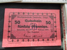 Vintage Monety-Papierowe żółto Osterode 50 fenigów 1917 Prusy Wschodnie-Zachodnie