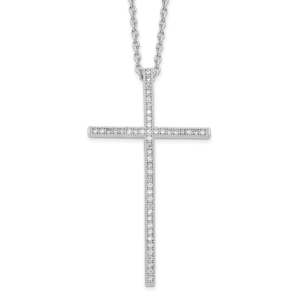 Sterling Silver Rhodium-plated Cubic Zirconia Cross Necklace 18