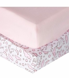 Unicorn & Clouds & Hearts Pink Solid Infant Crib Sheets Space Designed Set of 2