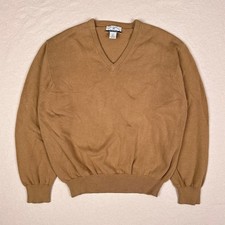 Vintage 90s Jos A Bank Knit V-Neck Golf Sweater Men M Tan Brown Boxy Made in USA