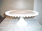Vintage Fenton Hobnail Ruffled Edge White Milk Glass Pedestal Cake Stand Plate