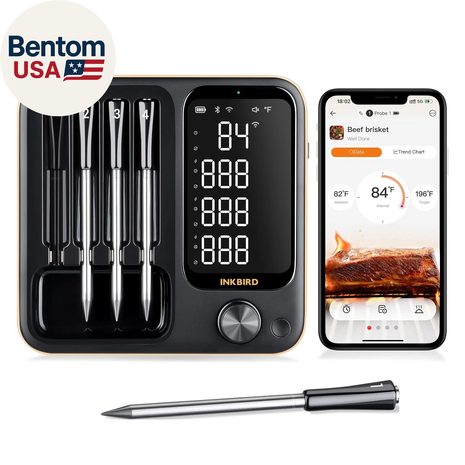 Wifi Wireless Meat Thermometer with 360°Readable LCD Standalone Base，4 Probes Di
Opens in a new wind