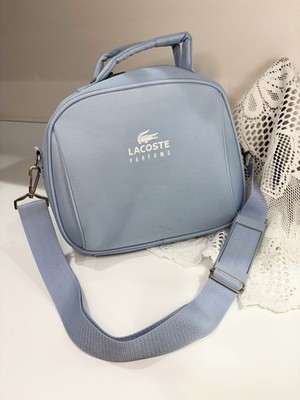 Lacoste Parfums Canvas Bag Tote Bucket Cosmetic Makeup Adjustable Strap Lt Blue