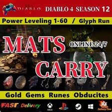Diablo 4 Season 12  POWER LEVEL 1-60  GOLD Pit Runs Glyph MATS  Virtual Item