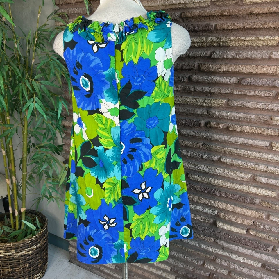Vestido Royal Hawaiano Floral Vintage Años 70 Vaina Sin Mangas Volantes Cuello Foto 4 de 4