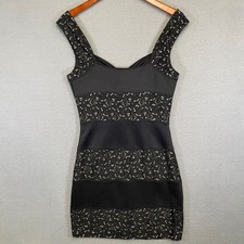GUESS Bodycon Dress Women 4 Black Lace Bandage Sweetheart Gold Zip Mini