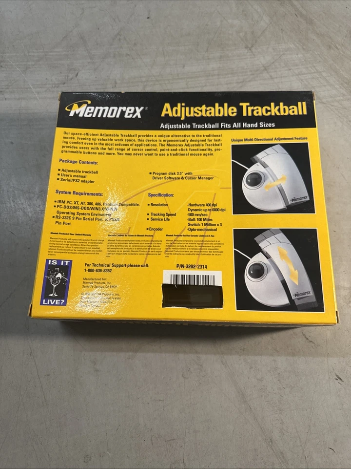 NEW Memorex (3202-2314) Adjustable Trackball Mouse Serial/PS2 - Image 2 of 2