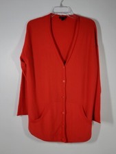 Eileen Fisher Orange 100 Merino Wool Long Button Cardigan Sweater Women  s Small