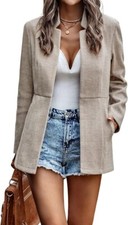 Women's Casual Business Open Front Office Blazer Jacket Medium Beige