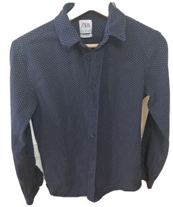 black and white polka dot button down shirt