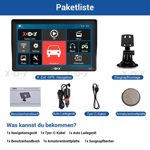 9'' LKW PKW GPS Navigationsgerät Auto Navi EU Karte Wohnmobile POI Blitzer XGODY - Bild 15 von 15