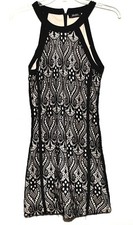 Lulus Black Crochet over Cream Halter Neck Womens Bodycon Mini Dress Size XS