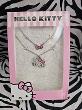 Hello Kitty Girls Layered Clear Crystal Hello Kitty with Bow Pendant, 18''
