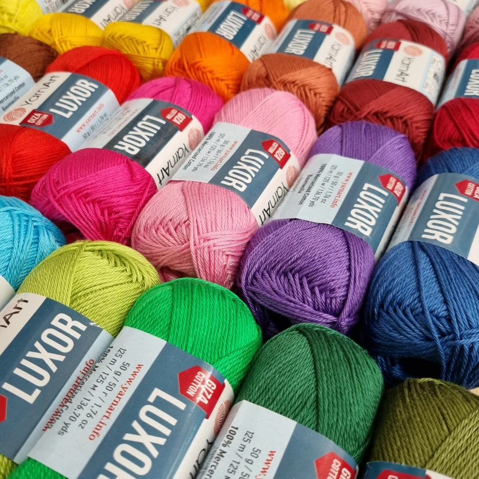 100% Mercerised Cotton Knitting Yarn 4ply Giza Cotton, Yarnart Luxor Crochet 50g