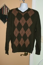 Arrow Knit Sweater Shirt Long Sleeve Men's Sz XL Green Brown GC 